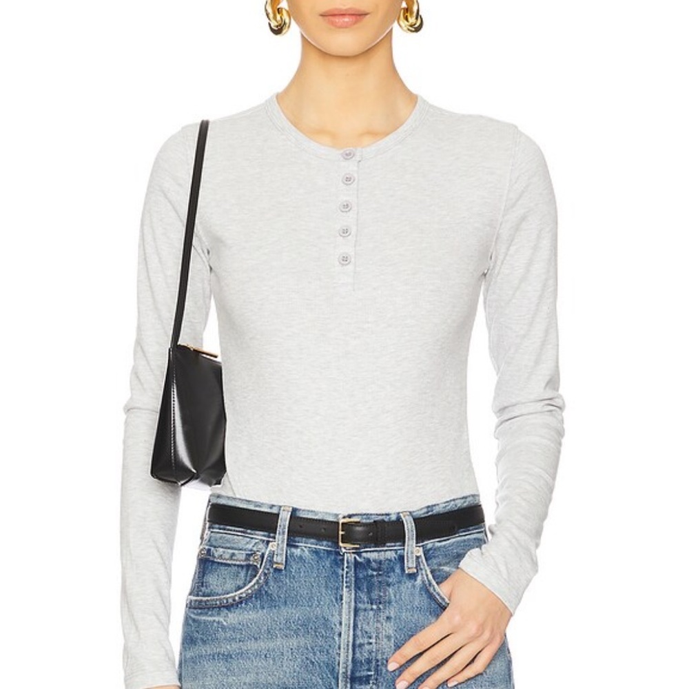 WeWoreWhat Gray Long Sleeve Henley Bodysuits Size‎ S